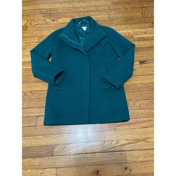 J. Crew Womens Peacoat Size 2 Emerald Green Wool Poly Dress Pea Coat Full Zip - Picture 1 of 8